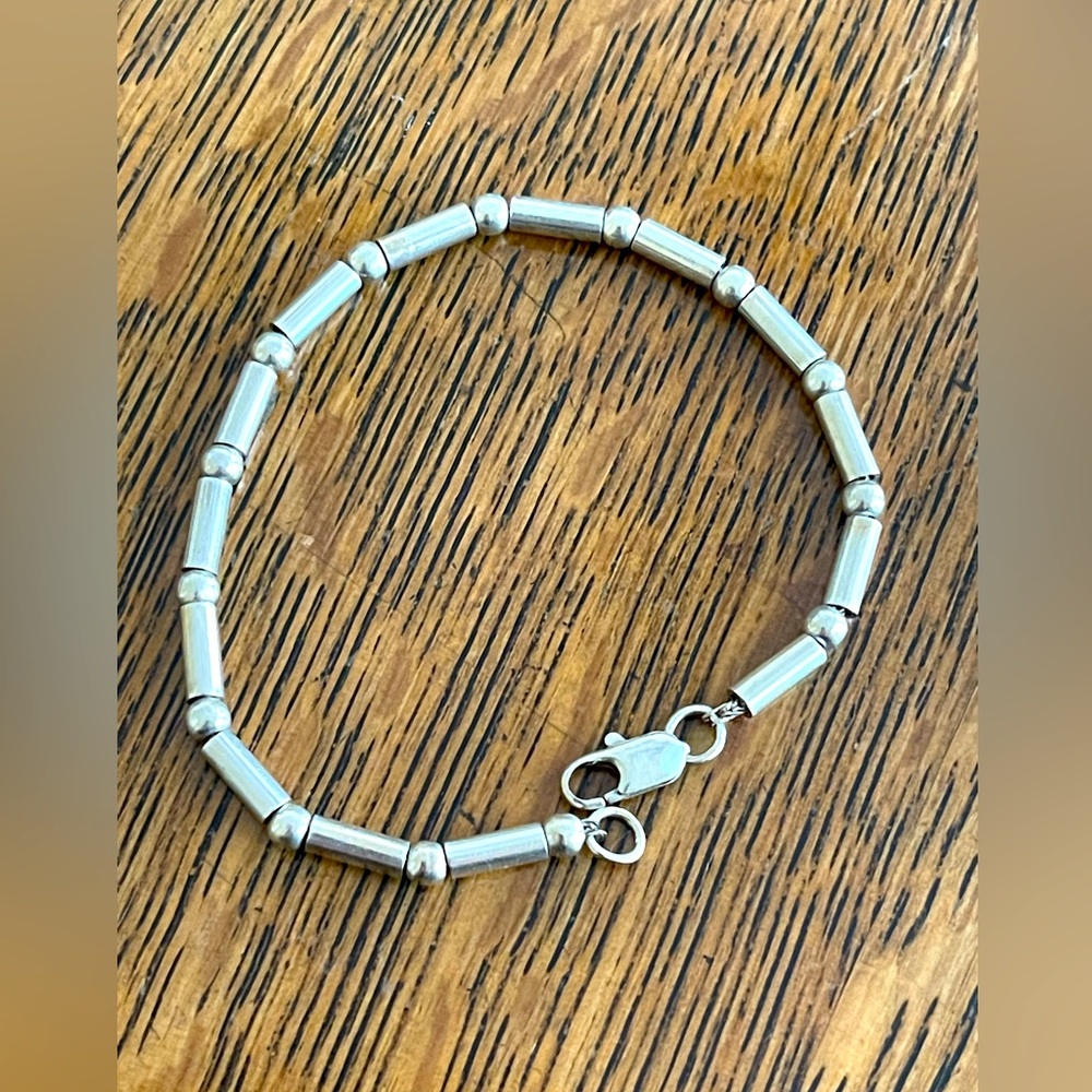 Sterling Beaded Bracelet on a silver chain. Dots and dashes - Morse code? EUC